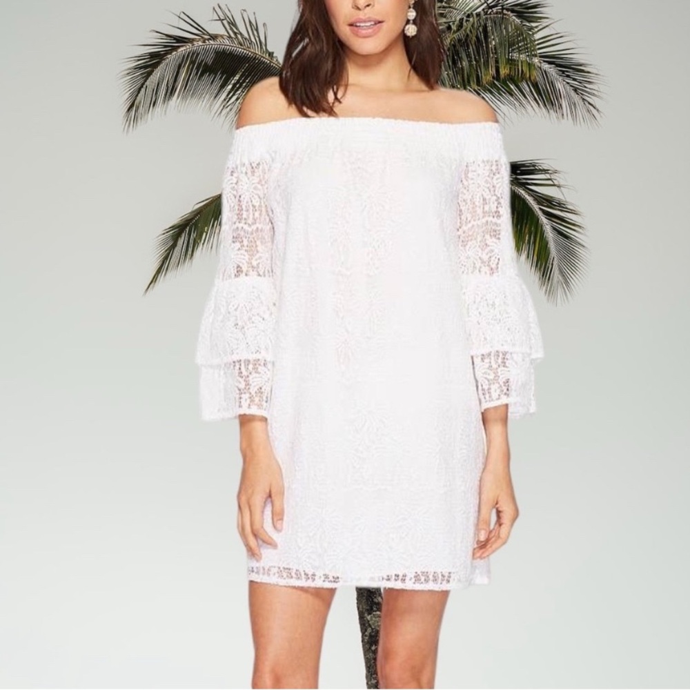 A-25 Lilly Pulitzer Tobyn lace off shoulder tunic dress